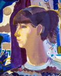Николай Захаров (р. 1958). Портрет девушки на фоне фиолетовой драпировки