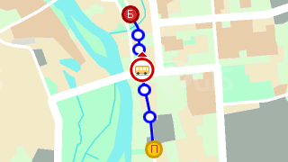 Система &laquo;Мой маршрут&raquo;. Фрагмент маршрута на карте Омска (при поездке с пересадками)