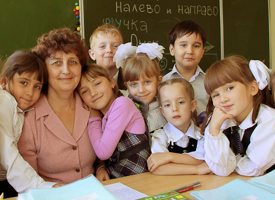 Teacher and young students, Omsk