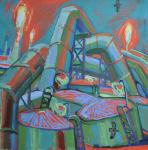 Промышленный пейзаж с тремя факелами. 1989. Бумага, гуашь