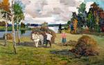 Кондратий Белов (1900–1989). Перед грозой. Уборка сена на даче. 1974. Картон, масло