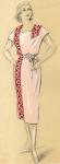 Эскиз женского костюма с фольклорным мотивом в отделке к спектаклю «Владимирская горка». 1959. Бумага, акварель, гуашь
