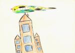 Егор Лапиков (р. 1987). Птица на крыше (детский спонтанный рисунок). Ок. 1991–1992. Бумага, цветной карандаш; 19×27 см