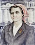 Портрет Героя Социалистического Труда, делегата XXIV съезда КПСС прядильщицы А.И. Луцкович. 1971. Бумага, акварель; 64×49 см