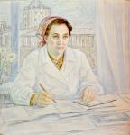 Портрет начальника ОТК Щербакульского хлебопекарного предприятия В.В. Пугачёвой. 1977. Бумага, пастель; 65×66 см