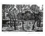 Иван Желиостов.	1936 г. р. Дом у пивзавода. 1998. Бумага, гравюра  на пластике.  14,8×21,0