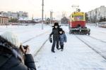 Съемка сюжета с вагоном-снегоочистителем